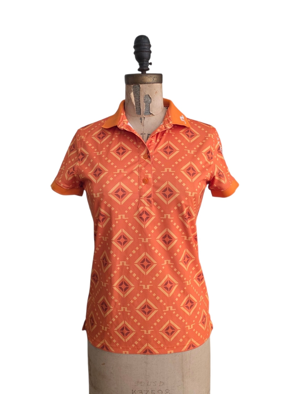 J.Lindeberg Tour Tech Print Polo Orange Diamond S
